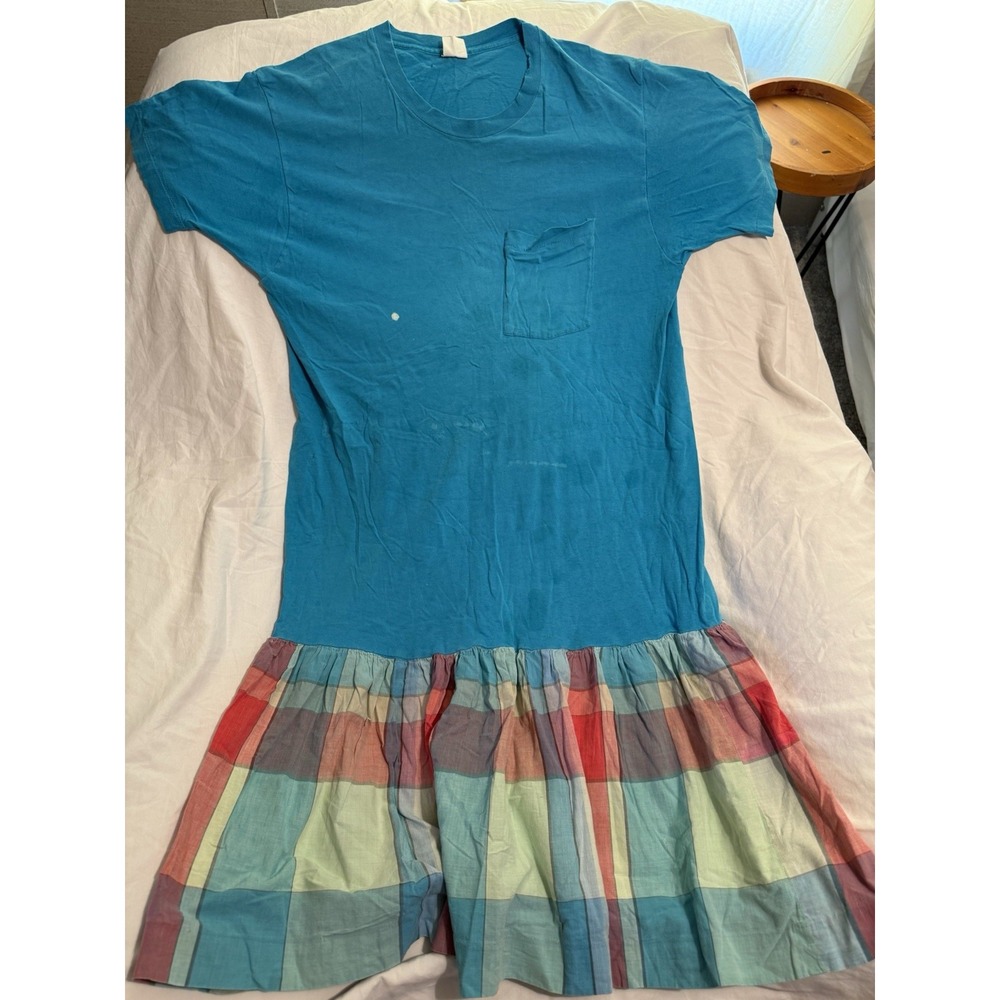 Fruit Of The Loom Women's Vintage Usa Single Stitch Homemade Dress Blue Cottage